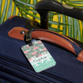 Persoonlijk roze flamingo's patroon bagagelabel