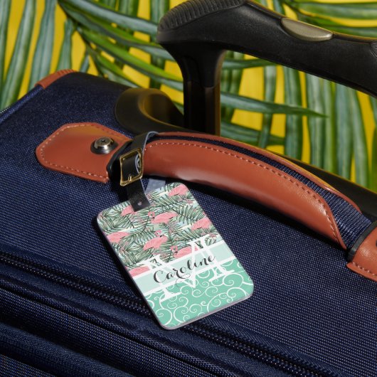 Persoonlijk roze flamingo's patroon bagagelabel (Voorkant Insitu 1)