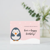 Persoonlijk - Roze geïllustreerd Penguin Birthday Briefkaart (Staand voorkant)
