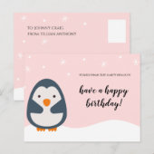 Persoonlijk - Roze geïllustreerd Penguin Birthday Briefkaart (Voorkant / Achterkant)