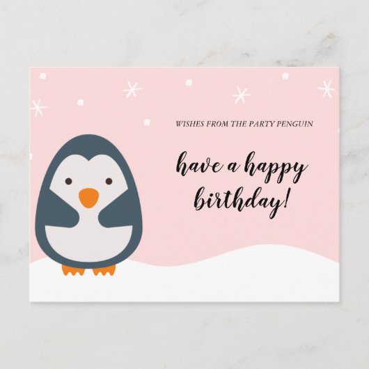 Persoonlijk - Roze geïllustreerd Penguin Birthday Briefkaart (Voorkant)