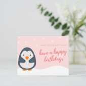 Persoonlijk - Roze geïllustreerd Penguin Birthday Briefkaart (Staand voorkant)