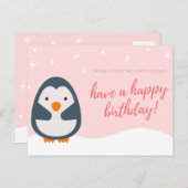 Persoonlijk - Roze Geïllustreerde Pinguïn Verjaard Briefkaart (Voorkant / Achterkant)