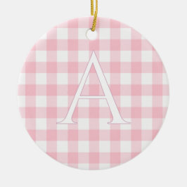 Persoonlijk roze geruit baby monogram keramisch ornament