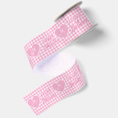 Persoonlijk Roze Gingham Hart Verjaardagsmonogram Satijnen Lint (Achterkant)
