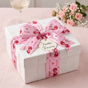 Persoonlijk Roze Gingham Kersen Bruid-aanstaande Satijnen Lint