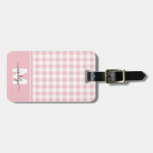 Persoonlijk Roze Gingham Monogram Bagagelabel (Voorkant horizontaal)