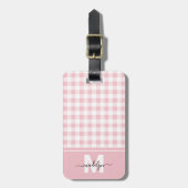 Persoonlijk Roze Gingham Monogram Bagagelabel (Voorkant verticaal)
