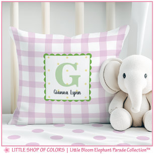Persoonlijk Roze Gingham Monogram Slaapkamer Kussen