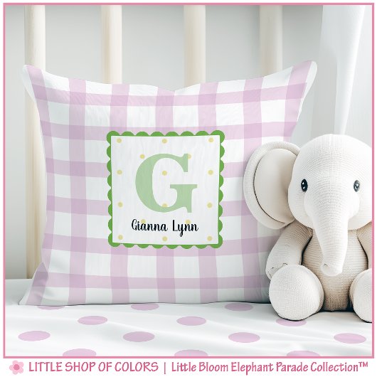 Persoonlijk Roze Gingham Monogram Slaapkamer Kussen