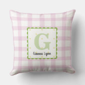 Persoonlijk Roze Gingham Monogram Slaapkamer Kussen (Achterkant)