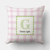 Persoonlijk Roze Gingham Monogram Slaapkamer Kussen (Voorkant)
