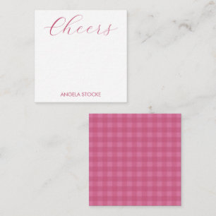 Persoonlijk roze gingham notitiekaartje