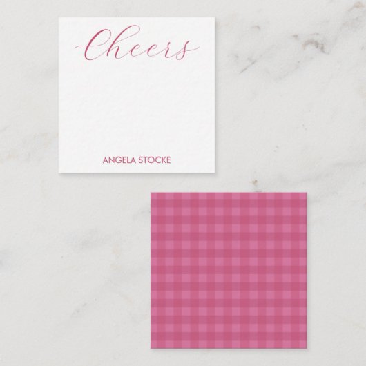 Persoonlijk roze gingham notitiekaartje (Voorkant / Achterkant)