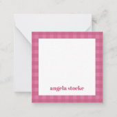 Persoonlijk roze gingham notitiekaartje (Voorkant)