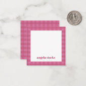 Persoonlijk roze gingham notitiekaartje (Voorkant / Achterkant in situ)
