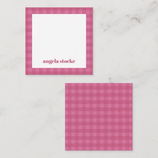Persoonlijk roze gingham notitiekaartje (Voorkant / Achterkant)
