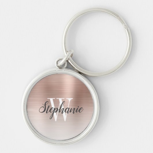 Persoonlijk roze gouden geborsteld metalen monogra sleutelhanger (Voorkant)