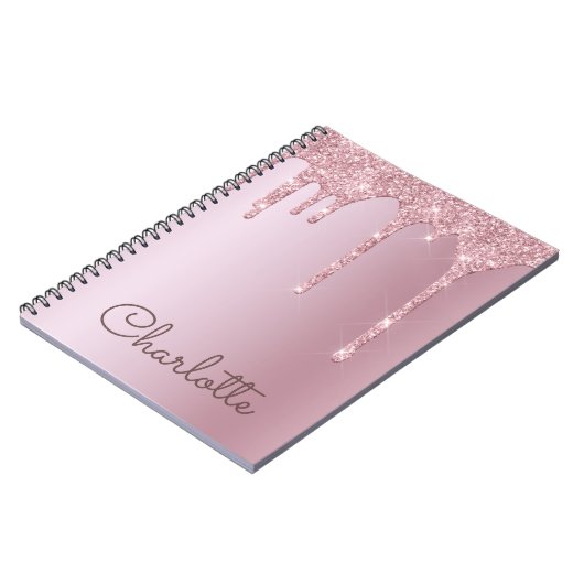 Persoonlijk Roze Gouden Glitter Drips Notitieboek (Linkerzijde)