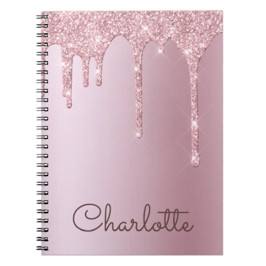 Persoonlijk Roze Gouden Glitter Drips Notitieboek (Voorkant)