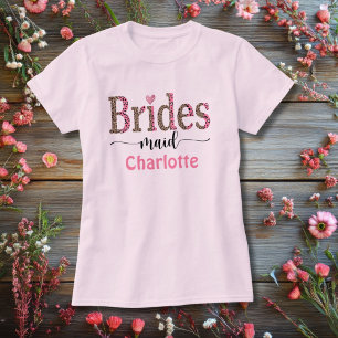 Persoonlijk Roze Grijs Luipaardprint Bruidsmeisje T-shirt