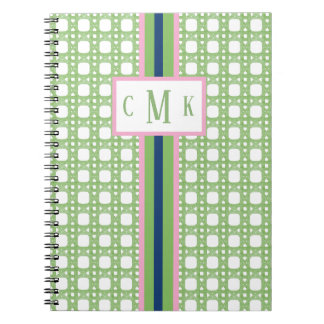 Persoonlijk roze & groen preppy caning-monogram notitieboek
