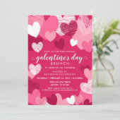 Persoonlijk roze hart Galentine's Dag Brunch Kaart (Staand voorkant)