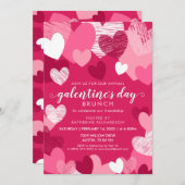 Persoonlijk roze hart Galentine's Dag Brunch Kaart (Voorkant / Achterkant)