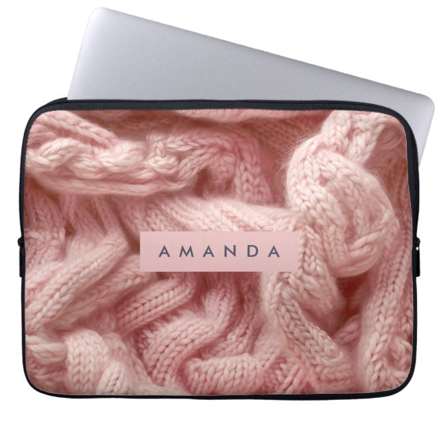 Persoonlijk Roze Kabeltrui Laptop Sleeve (Voorkant)