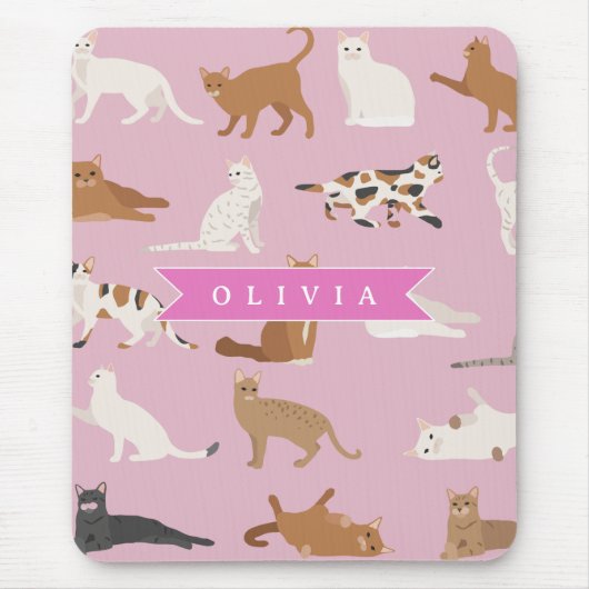 Persoonlijk Roze Kattendessin Cadeau Kat Liefhebbe Muismat (Voorkant)