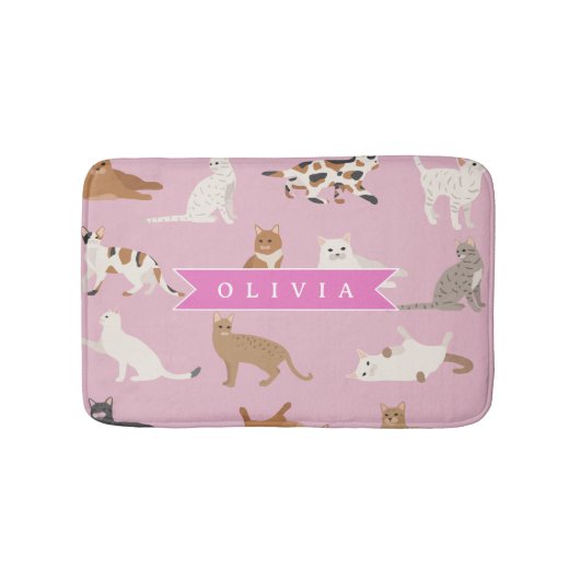Persoonlijk Roze Kattendessin Cadeau Kattenliefheb Badmat (Voorkant)