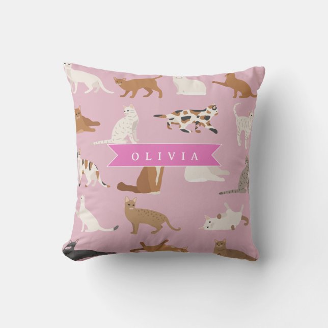 Persoonlijk Roze Kattendessin Cadeau Kattenliefheb Kussen (Voorkant)