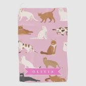 Persoonlijk Roze Kattendessin Geschenk Kat Liefheb Golfhanddoek (Voorkant)
