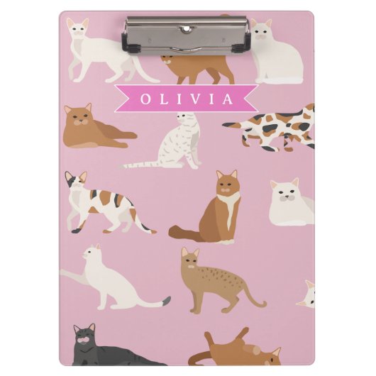 Persoonlijk Roze Kattendessin Geschenk Kat Liefheb Klembord (Voorkant)