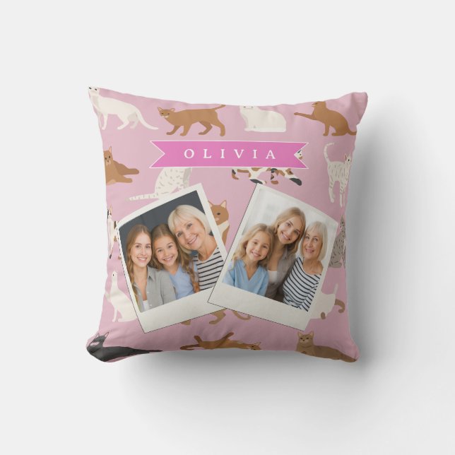 Persoonlijk Roze Kattendessin Geschenk Kat Liefheb Kussen (Voorkant)