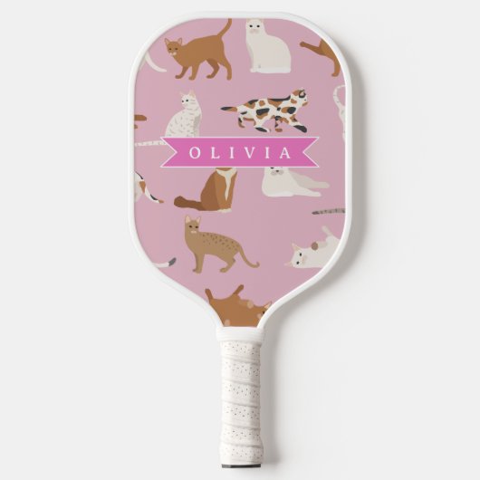 Persoonlijk Roze Kattendessin Geschenk Kat Liefheb Pickleball Paddle (Voorkant)