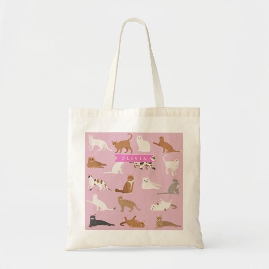 Persoonlijk Roze Kattendessin Geschenk Kat Liefheb Tote Bag (Voorkant)