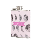 Persoonlijk Roze Maanfase Hemelnaam Geschenk Heupfles (Links)