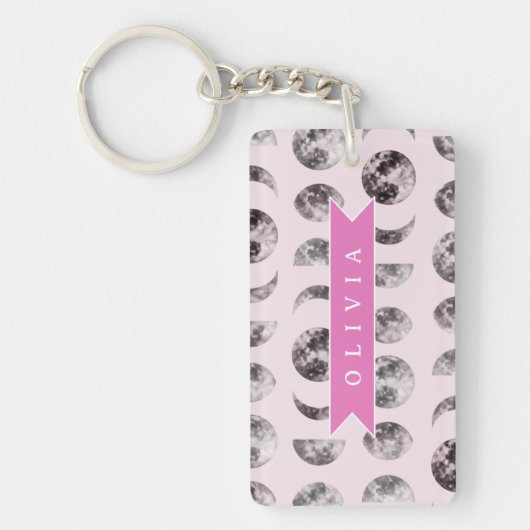 Persoonlijk Roze Maanfase Hemelnaam Geschenk Sleutelhanger (Voorkant)