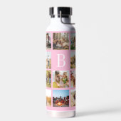 Persoonlijk Roze Monogram 19 Foto Collage Waterfles (Links)
