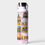 Persoonlijk Roze Monogram 19 Foto Collage Waterfles (Voorkant)