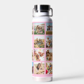 Persoonlijk Roze Monogram 19 Foto Collage Waterfles (Achterkant)