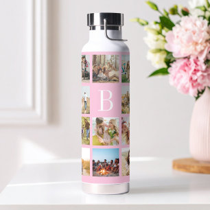 Persoonlijk Roze Monogram 19 Foto Collage Waterfles