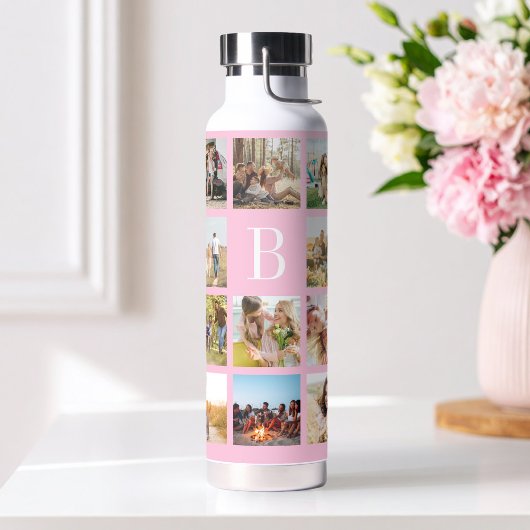 Persoonlijk Roze Monogram 19 Foto Collage Waterfles