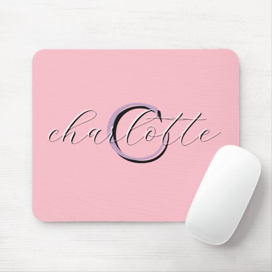 Persoonlijk Roze Monogram Eerste Letter en Naam Muismat (Met muis)