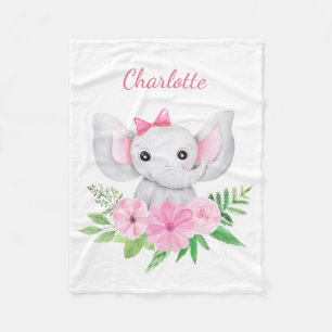 Persoonlijk roze olifant cadeau voor baby meisje fleece deken