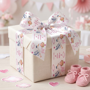 Persoonlijk Roze Ooievaar Het Is Een Meisje Baby B Satijnen Lint