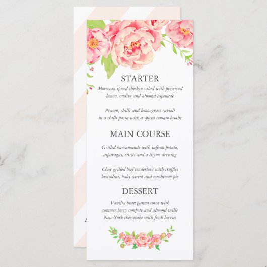 Persoonlijk roze pony Wedding Menu (Voorkant / Achterkant)