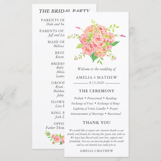 Persoonlijk roze pony Wedding Programmakaart (Voorkant / Achterkant)
