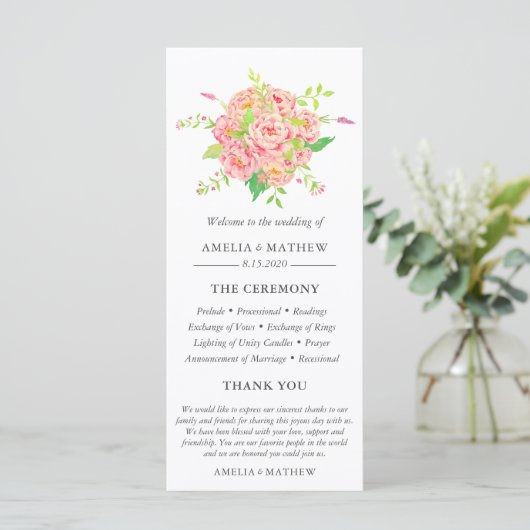 Persoonlijk roze pony Wedding Programmakaart (Staand voorkant)